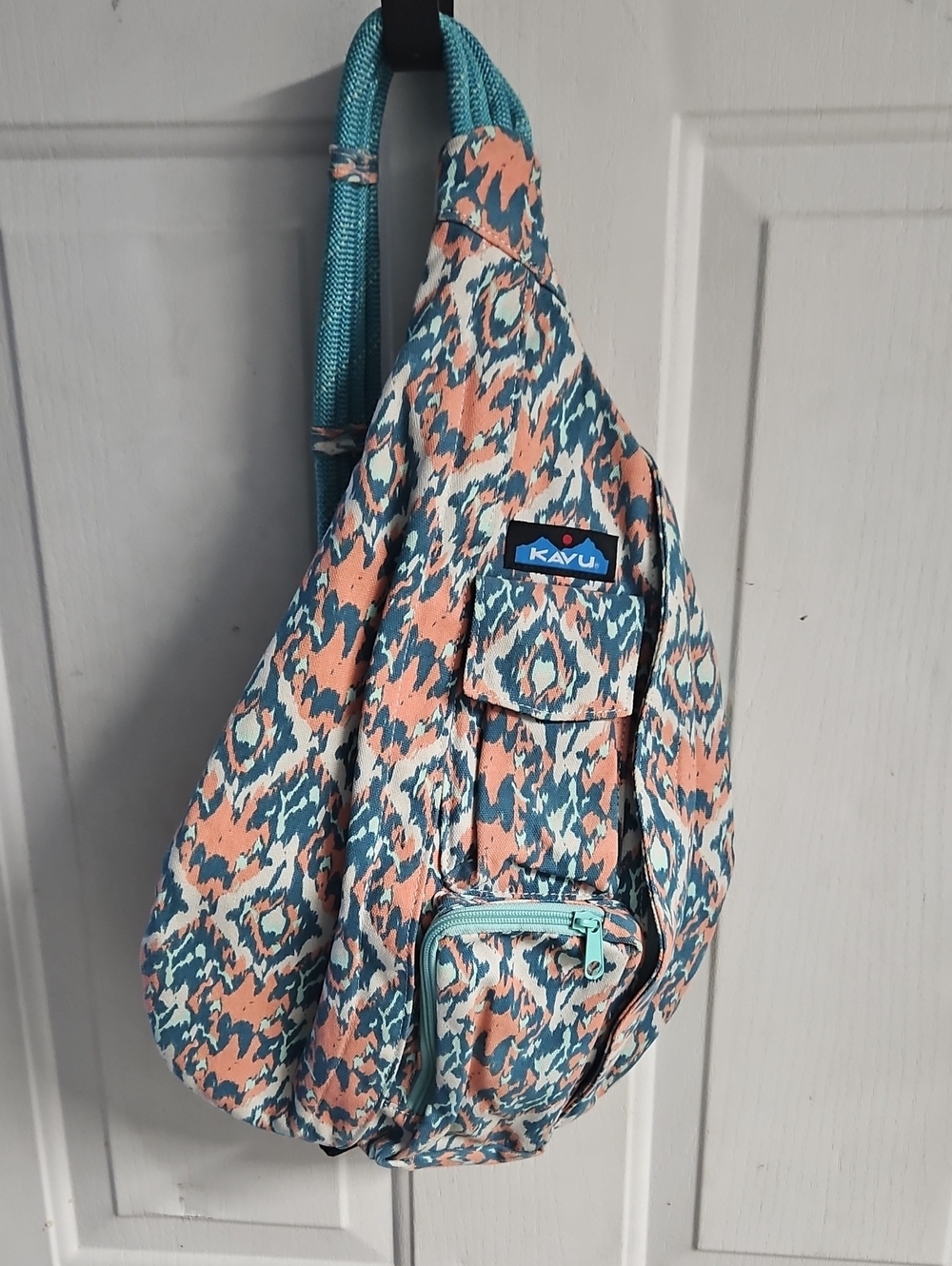 Kavu Teal and Peach Patterned Crossbody Sling Bag